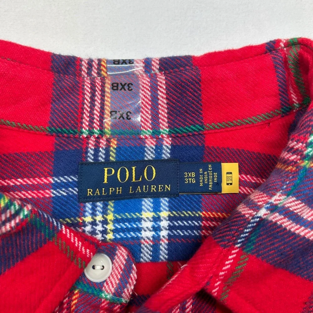 Polo Ralph Lauren Twill Sport Shirt Mens 3XB Big Tall Red Plaid Flannel $138 NEW